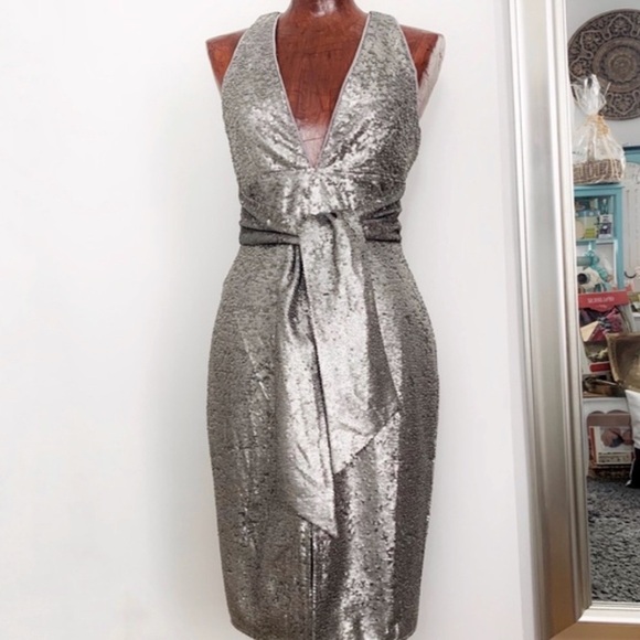 Harlyn Sequins Cocktail Silver Gray Dress Size M - Picture 4 of 8